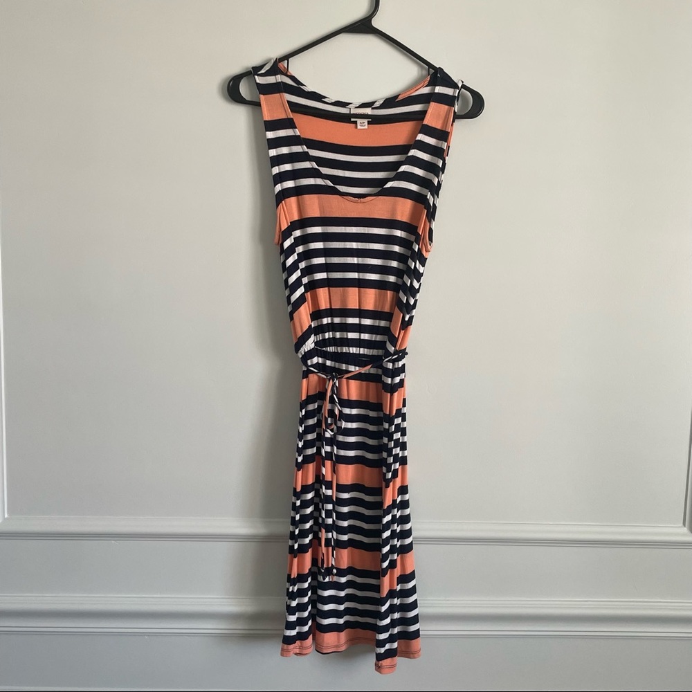 Navy and peach striped dress